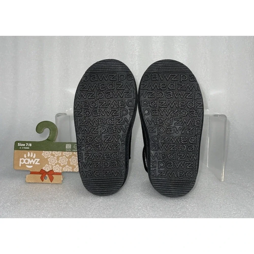 Pawz by Bearpaw Toddler Size 7/8 Fleece Lined Faux‎ Fur Slipper Boots Black NEW